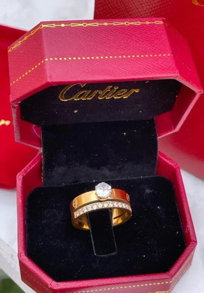 Cartier-Inspired Luxury Gold Plated Ring + Gold Bracelet