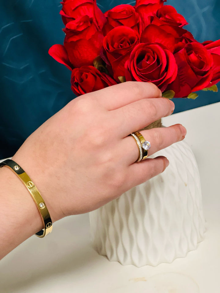 Cartier-Inspired Luxury Gold Plated Ring + Gold Bracelet