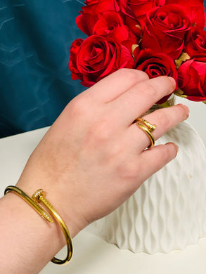 Luxe Nail-Inspired Gold Ring  +  Gold Bracelet